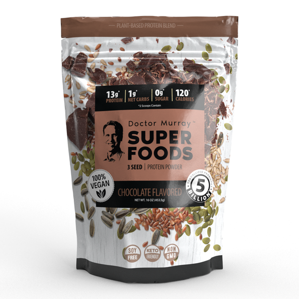 Dr. Murray's, Super Foods, 3 Seed Protein Powder, Chocolate, 16 oz and 32 oz.