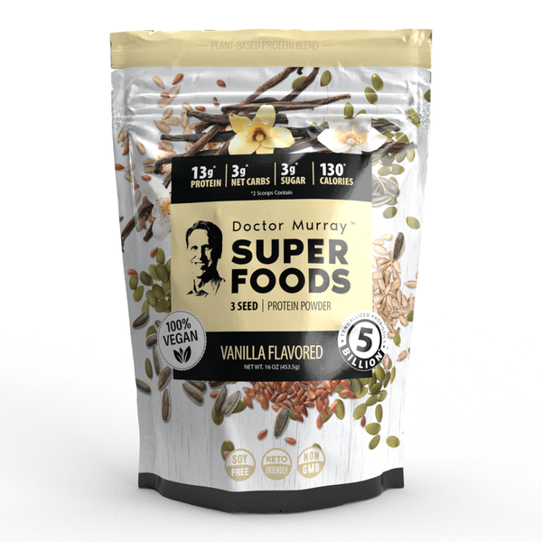 Dr. Murray's, Super Foods, 3 Seed Protein Powder, Vanilla, 16 oz and 32 oz.